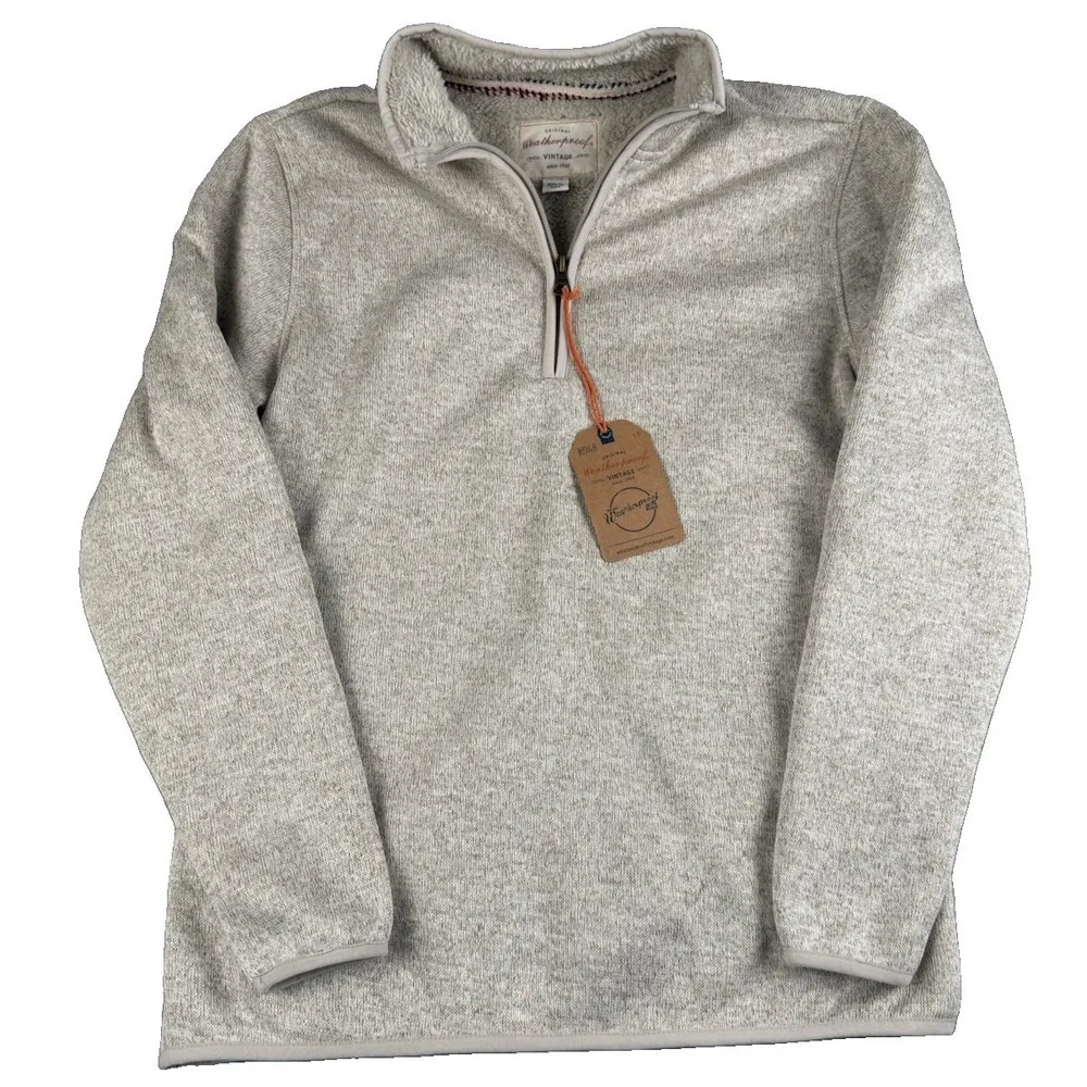 Weatherproof Vintage Men's S Sherpa Lined Quarter Zip Sweater Pullover Gray NWT